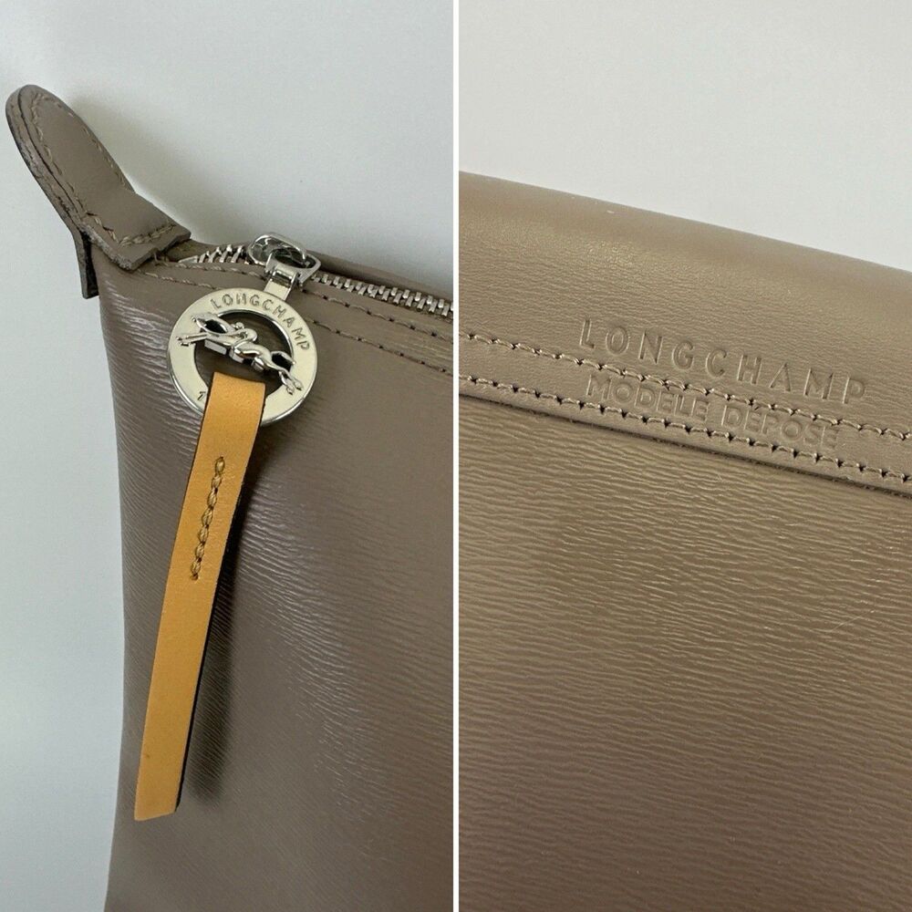 Longchamp Le Pliage City Tote Bag Taupe Leather Coated Canvas Zip Large Flap - Picture 8 of 16